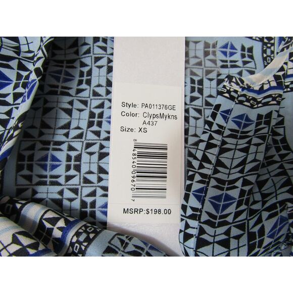 Parker Blue Geometric Silk Top sz XS Boho Hippie Y2K Cottaecore Peasant 90's - Picture 6 of 11